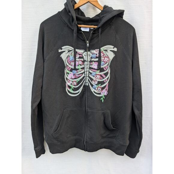 torrid Tops - Torrid Rib Floral Classic Fit Super Soft Zip Sweatshirt Black SZ 0 L 12 NWT